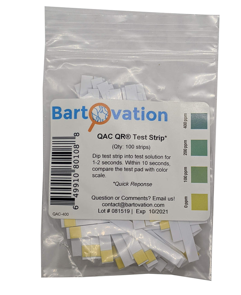 [Australia - AusPower] - Restaurant Quaternary Ammonium (QAC, Multi Quat) Sanitizer Test Strips, 0-400 ppm [Bag of 100 Plastic Strips] 