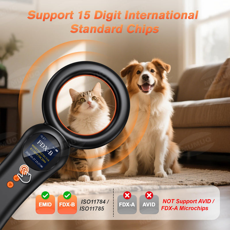 [Australia - AusPower] - Pet Microchip Scanner, FDX-B(ISO11784/85) EMID Animal Micro Chip Reader 500 Records Data Storage with 1.44 Inch LCD Screen 