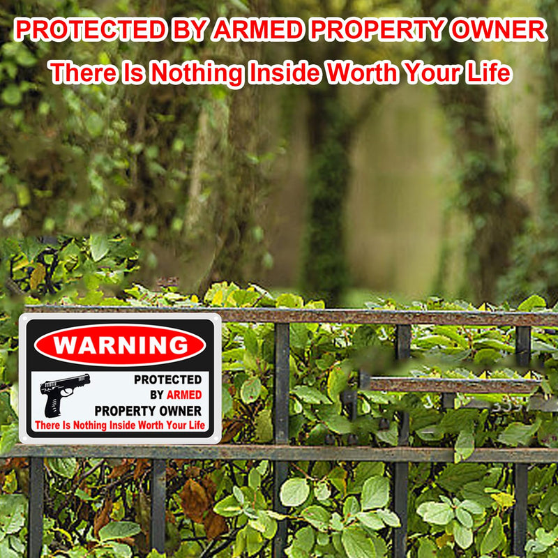 3Pack Gun Sign for Home Security 10x7 inch Warning Signs for Home Property Rust Aluminum Gun Warning Sign Weatherproof and UV Protected 3