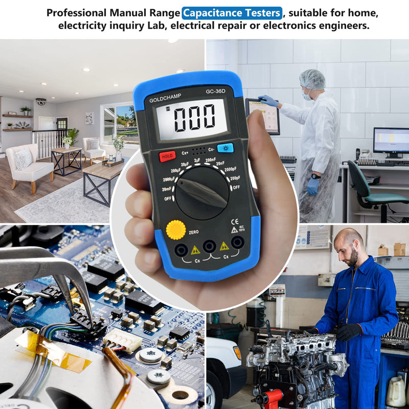 [Australia - AusPower] - Digital Multimeter Capacitance Meter 200pF-20mF Meter Capacitor Handheld Multimeter Tester with Multi Testers Manual Range Measure Tool, Back Light, Data Hold 1 