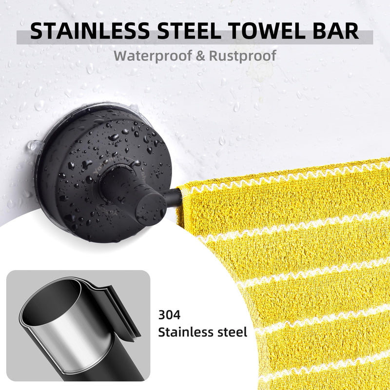 YOHOM Suction Cup Towel Bar for Shower 17 Inch Stainless Steel Bathroom Towel Rack Suction Washcloth Holder Vacuum Hand Towel Bar for Glass Shower Door Matte Black 17inch-black