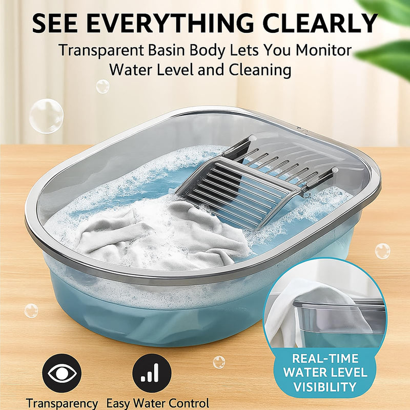 Washboard Basin for Hand Washing Clothes, Compact Hand Wash Clothes Basin with Built-in Laundry Washboard, Soap Holder, Wash Basin for Delicates & Small Loads Transparent Gray 16 X 13 X 4.9 Inches