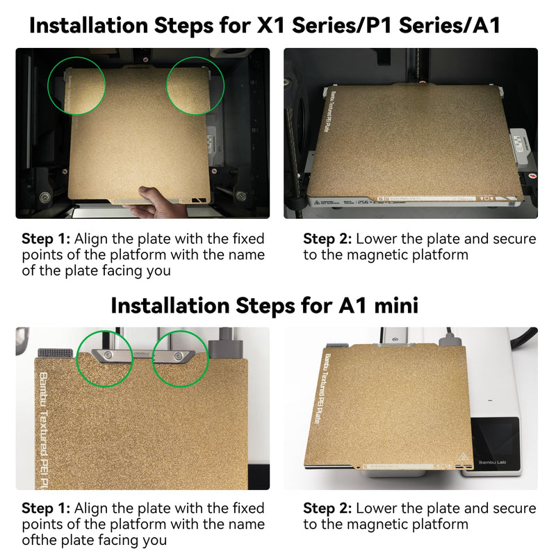 ENOMAKER Bamboo Lab Double Sided Textured + Smooth PEI Build Plate for A1,P1S,P1P,X1C,X1 Carbon,X1E,X1 3D Printer,Strong Adhesion 257x257mm Sheet,Magnetic Steel High Temp Print Bed Platform Accessory [X1/P1/A1/P2S/X2D]PEI Texture+Smooth,256x256mm