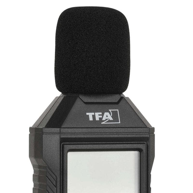 TFA Dostmann Sound Meter Digital Calibration 31.2002, 35 to 130 dBA, with Frequency Rating, Backlight, Includes Wind Protection, Storage Bag, Max. Min Function, Black