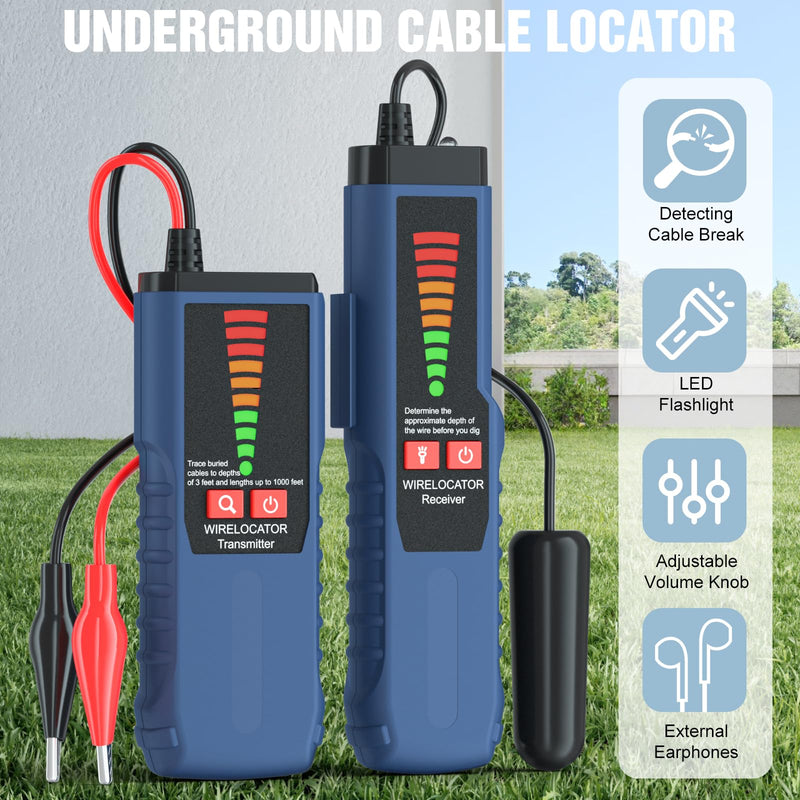 [Australia - AusPower] - F04 Underground Wire Locator, Cable Locator with Earphone, Buried Wire Detector for Locating Breakage Cables & Wires Dog Fence Cables 