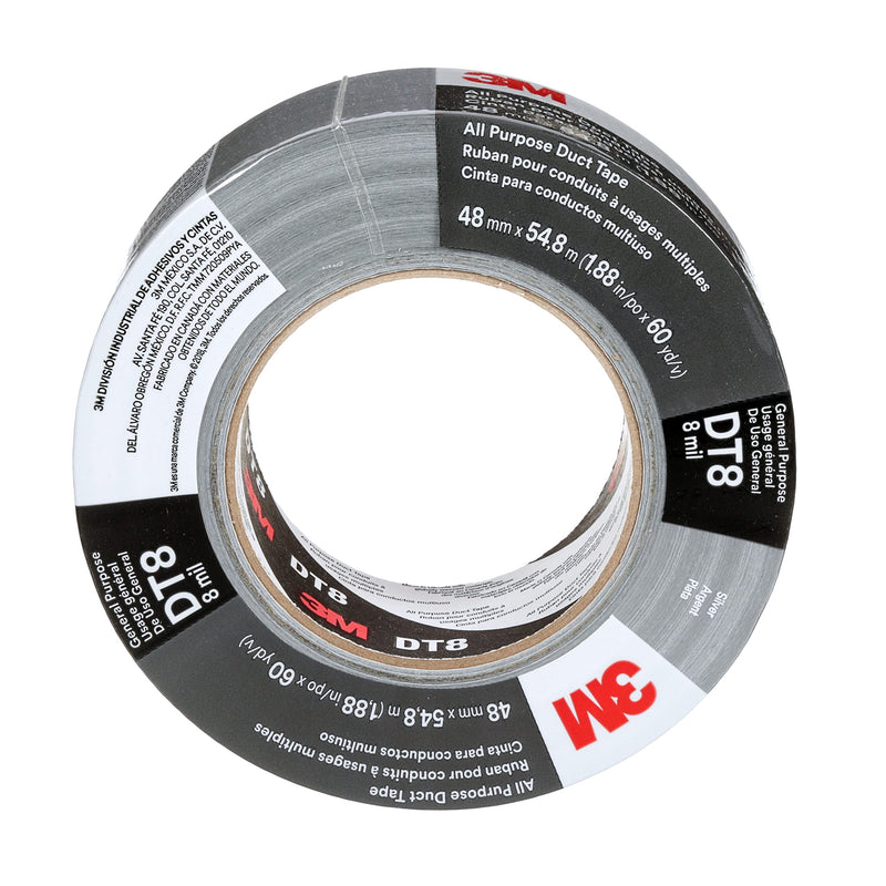 3M DT8 Industrial Strength Multi-Use Duct Tape, Silver, 1.88in x 60 yd x 8 mil Thickness – Professional Grade Adhesive, 1 Pack 1 Pack Silver