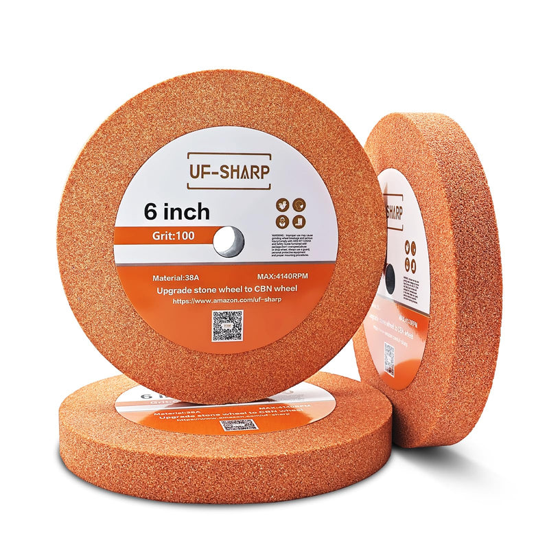 [Australia - AusPower] - 6 inch Bench Grinder Wheels, 1" Wide, 1/2" Arbor, 100 Grit Aluminum Oxide Grinding Wheel for HSS and Carbon Steel Tools (100 Grit) 