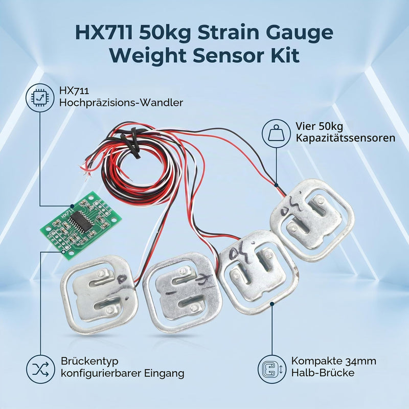 Load Cell Kit Half Bridge 100kg Force Sensor Strain Gauges HX711 Modules + 4 Individual 50kg