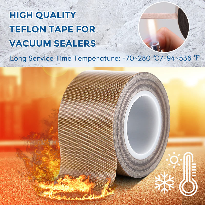 Teflon Fabric Tape, 2 Inch 30 Feet PTFE Tape for Vacuum Sealer Machine, Hand Impulse Sealers Insulation PTFE Coated Fiberglass Adhesive Tape Compatible with FoodSaver, Seal A Meal, Weston, Cabella 2 IN
