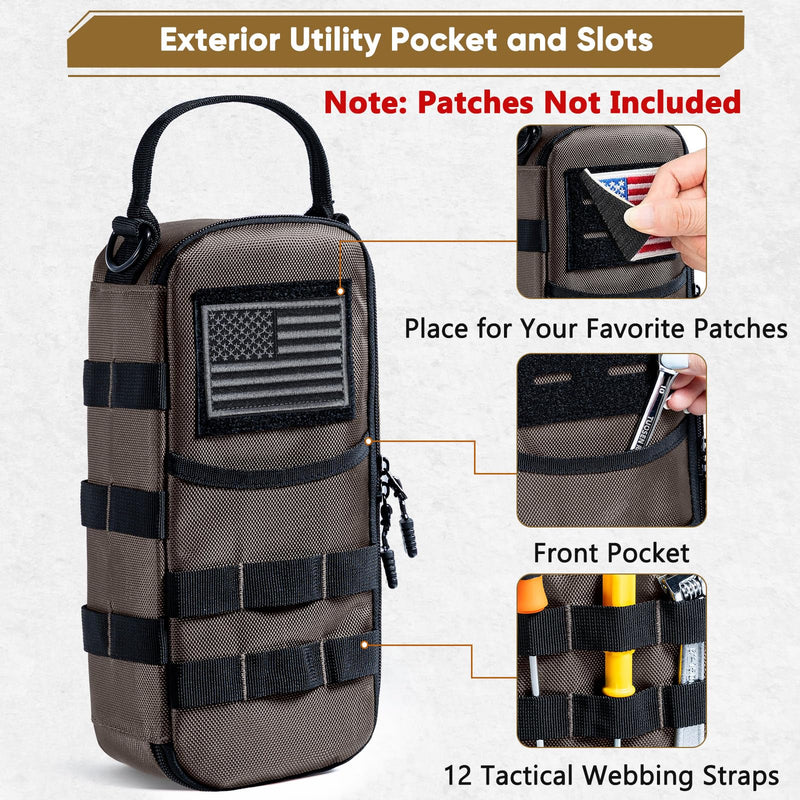 Heavy Duty Small Tool Bags for Men with Carabiner,Tactical Tool Pouch Bag,Portable Utility Tools Storage Organizer Case with Shoulder Strap for EDC,Motorcycle,Camping, Road Trip, Electricians Grey