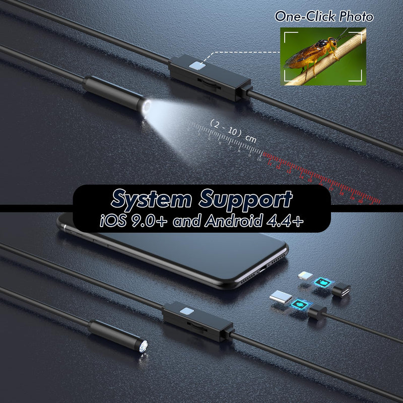 Endoscope Camera with Light 10 m, 1080P HD Endoscope Camera Mobile Phone Waterproof IP67 No WiFi Required Inspection Camera Channel Camera Mobile Phone with 8 LED Lights for Android & iOS, Tablet 32.8 ft/10 m