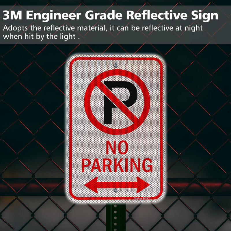 GicnKeuz Large No Parking Sign With Symbol With Arrows, 18x12 Inches No Parking Sign, Engineer Grade Reflective Aluminum, Fade Resistant/Waterproof, Indoor or Outdoor Use (2-Pack) 18x12 inches-2 Pack