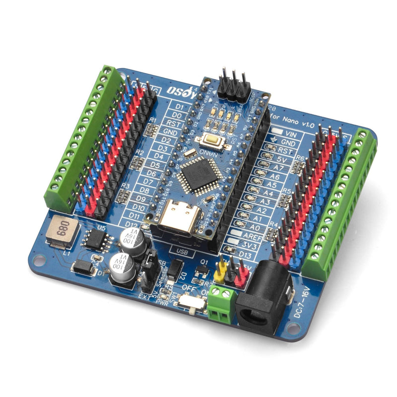 [Australia - AusPower] - OSOYOO Nano IO Shield Breakout Board with GPIO Status LED Terminal Extension Holder for Arduino Nano 