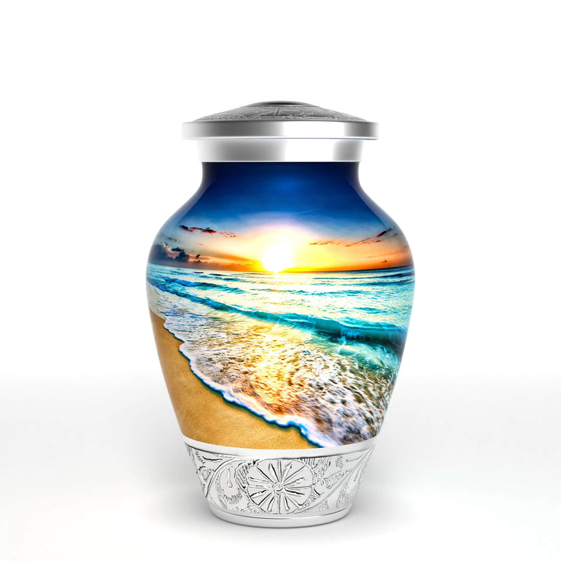 Waves on The Beach Keepsake Urn for Adult Human Ashes | Handcrafted Funeral Memorial | Seascape Funeral Decorative Cremation urn for Women and Men Small Waves