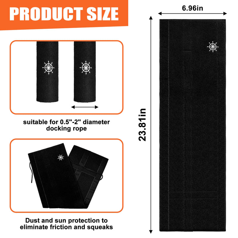 Dock Line Chafe Guards 24 Inch Removable Anti Chafe Protective Boats, Dock Lines Black Rope Protector Eliminates Squeaking Protects Boat from Wear 2