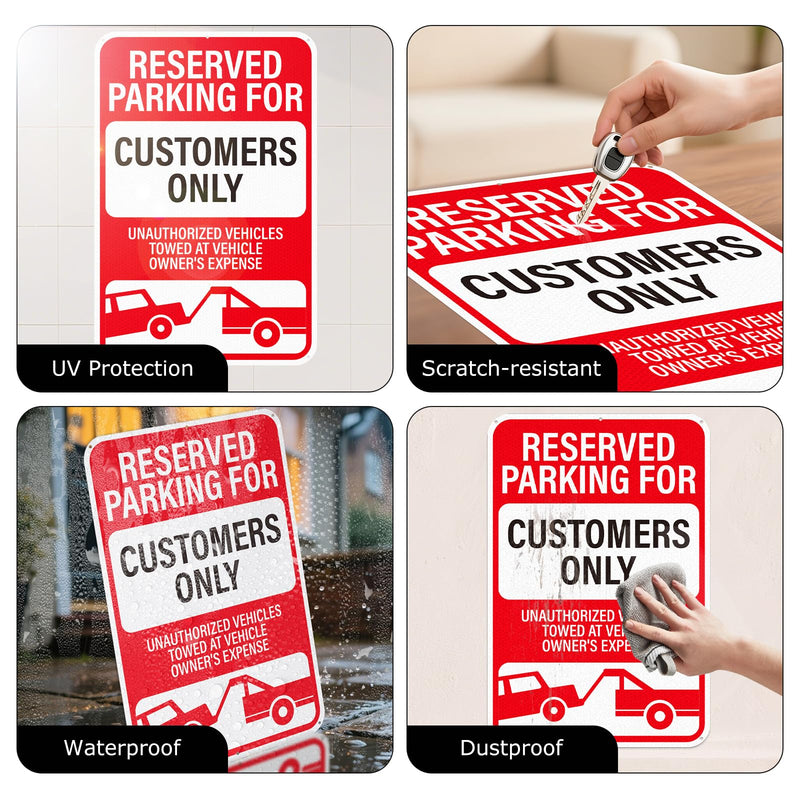 18" × 12" Customer Parking Only Sign Reflective Aluminum 2 Pack Unauthorized Vehicles Will Be Towed Signs Rust Free Metal Reserved Parking Signage for Business
