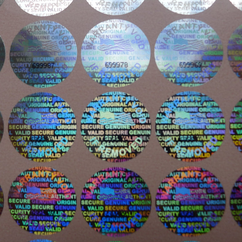 Brand - 13 mm - 1/2 inch 500 Round Bright Silver Hologram Sequentially Numbered Tamper Evident Security Labels/Stickers