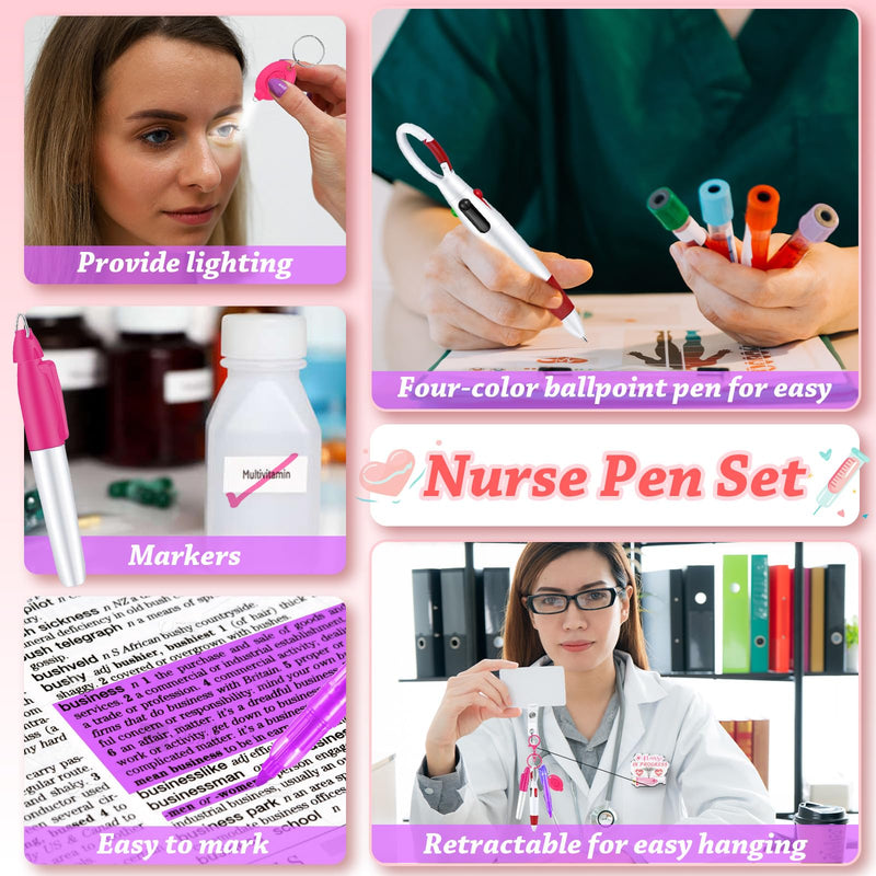 [Australia - AusPower] - 10 Pack Nurse Tools Set, Purple Nurse Accessories for Work with 1 Trauma Bandage Shear, 2 LED Pen Lights, 3 Pens(Marker, Ballpoint, Highlighter), 1 Flashlight, 1 Badge, 1 Keychain and Packaging Bag 