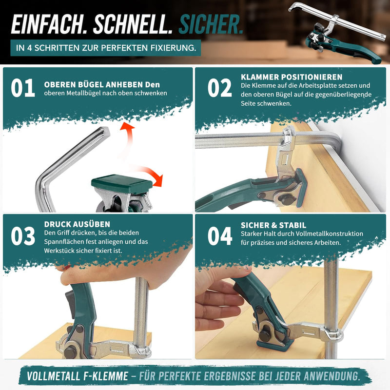 2 x lever clamps, all-steel table clamp with lever handle | Quick release ferrule with 160 mm capacity and 60 mm throat depth for cutting grinding, green 2 Piece Lever Clamp Set