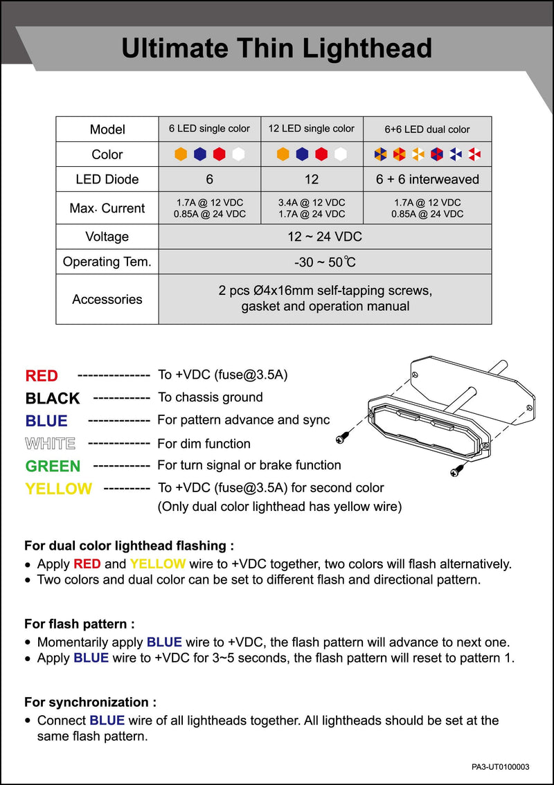 [Australia - AusPower] - UT01 Surface Mount Warning Emergency Strobe Grille Light Head [SAE class 1] [Dual Color] [IP68] for Police and Tow Truck Construction Vehicle A/B/R/W (Red, 6 LED) Red 