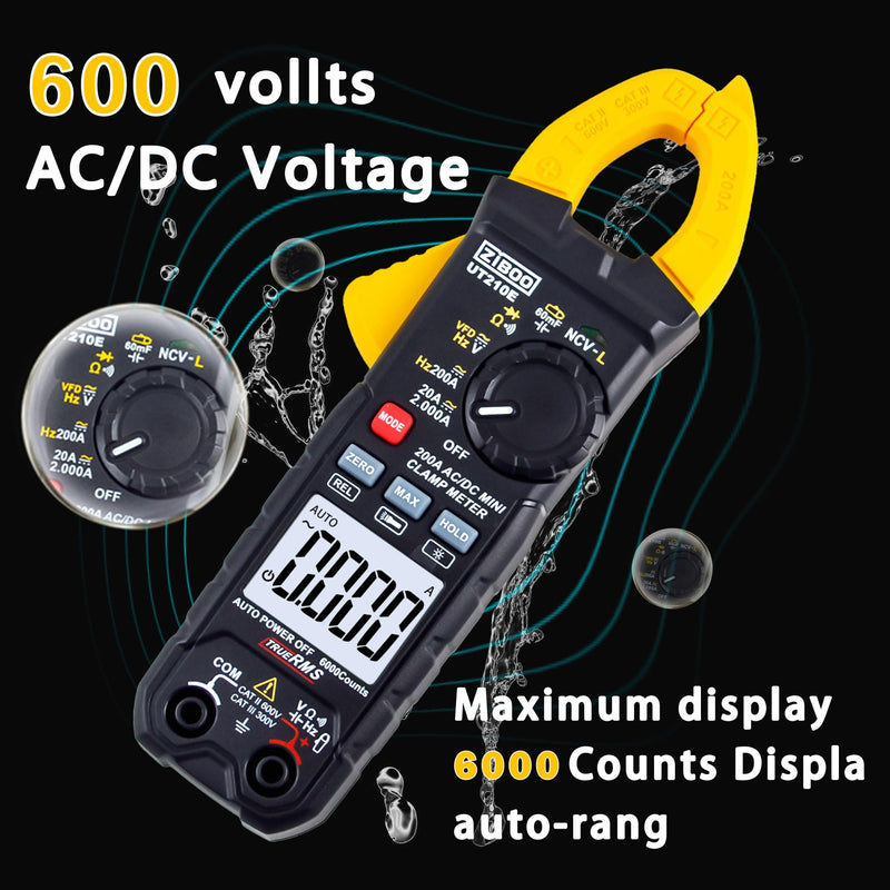 [Australia - AusPower] - ZIBOO UT210E Mini Handheld Clamp Meter, True RMS AC/DC,6000 Counts Voltmeter Continuity Tester Capacitor HVAC Tool Multi Tester UT210E Clamp Meter 