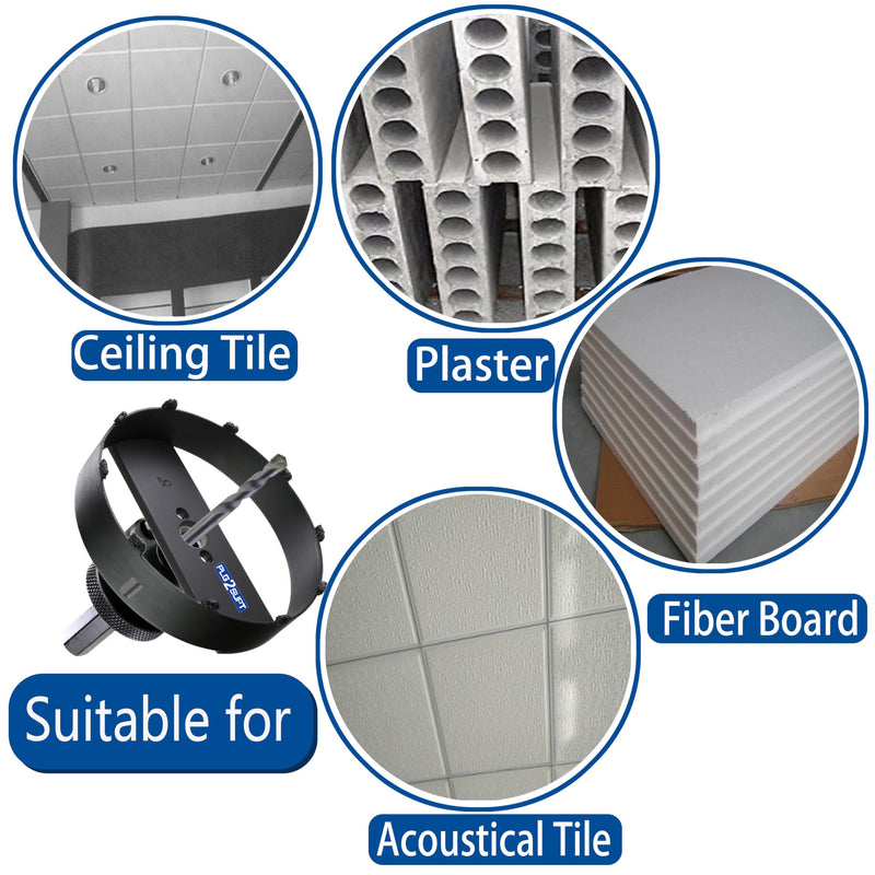 6-3/8” Carbide Grit Hole Saw Cutter for 6” Recessed Light Segmented Cutting Edge 1.2X Faster Than Unsegmented for Drilling Cutting Drywall Ceiling Tile Wood Plaster MDF Drywall 6-3/8"(162mm)