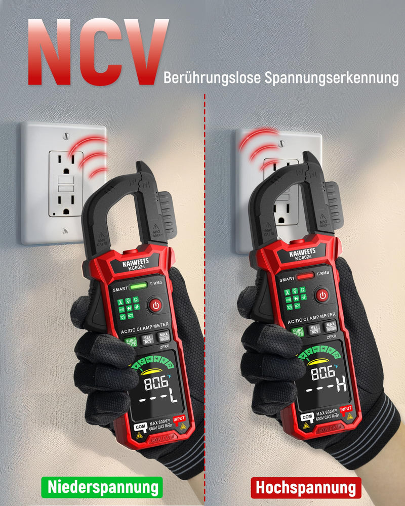 KAIWEETS Current Clamp 600A TRMS, Digital Current Meter with Auto Measurement, 6000 Counts, AC/DC Current & Voltage, NCV, Inrush Current, Resistance, Capacitance, Temperature, Diode & Continuity Test