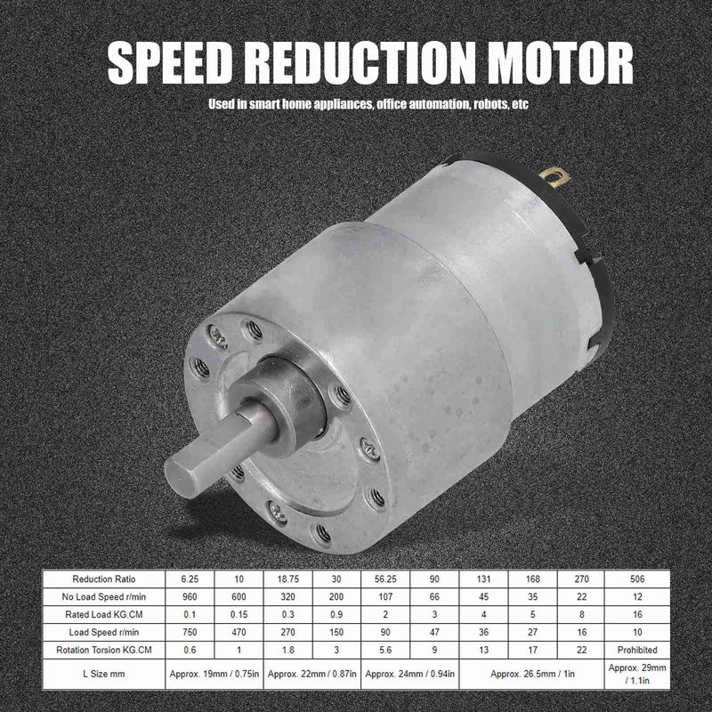 Gear Motor, DC 12V Gear Motor CW CCW Speed Reduction Copper Wire Motor with 6 mm D-Shaft JGB37-520, Gear Motor, Electric Fan Motors (320RPM) 320RPM