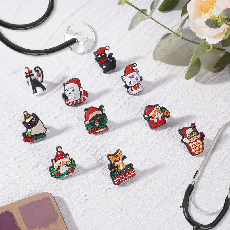 [Australia - AusPower] - Christmas Cat Stethoscope Charms for Nurse - 20Pcs Christmas Kitten Stethoscopes Charm Accessories for Nurses Doctors Medical Students, Xmas Gifts for Nursing Staff Christmas Cats 