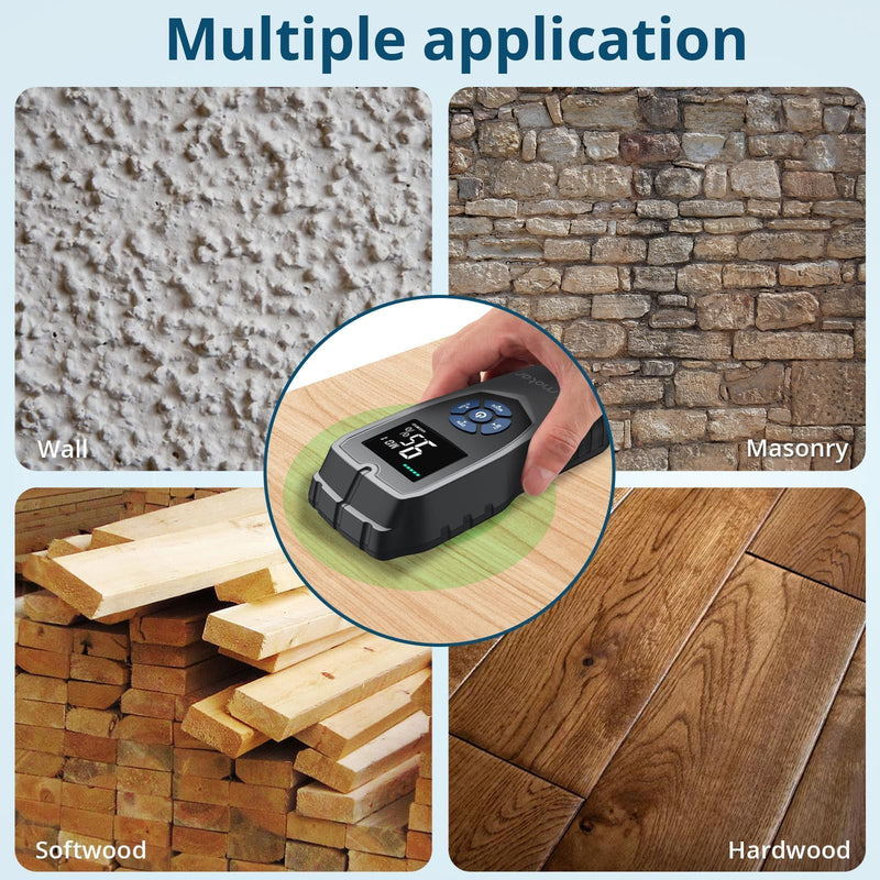 Pinless Moisture Meter Wood Moisture Meter for Walls Drywall Wood Masonry with LCD Display Sound Alarm for Woodworking and Building Projects Moisture Detector Within +/- 4% Accuracy