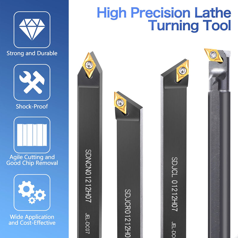 [Australia - AusPower] - Lathe Turning-Tool Bit Set 14pcs - 4pcs 1/2" Shank Threading Holder Boring Bars+10pcs Indexable Carbide Inserts DCMT070204 for Lathe Threading Tools 4pcs 1/2" Shank diameter holders+10pcs DCMT070204 