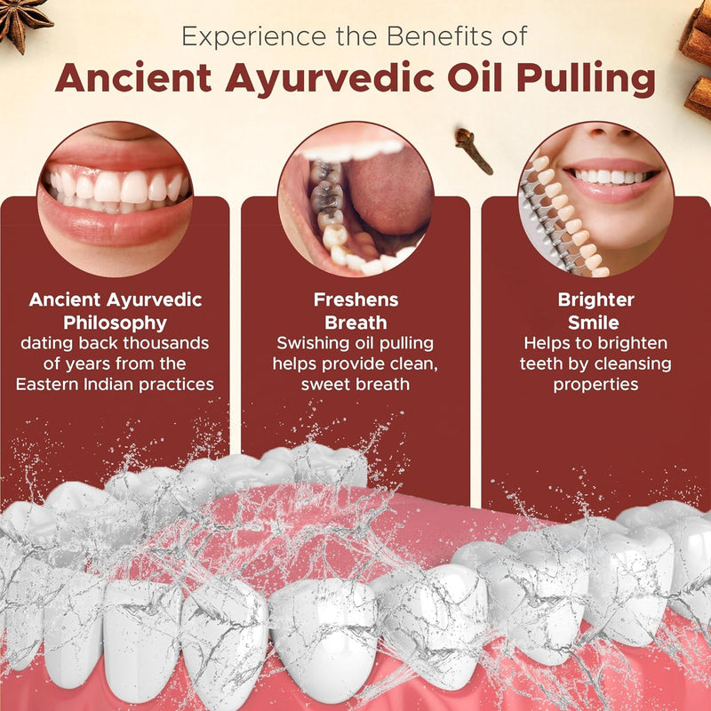 Pack of 3 Ayurvedic Organic Oil Pulling for Teeth & Gums | Natural Cinnamon Flavored Oral Rinse Mouthwash | Essential Oils for Healthy Gums & Bad Breath | Teeth Whitening & Fresh Breath-8 FL Oz 8 Fl Oz (Pack of 3)