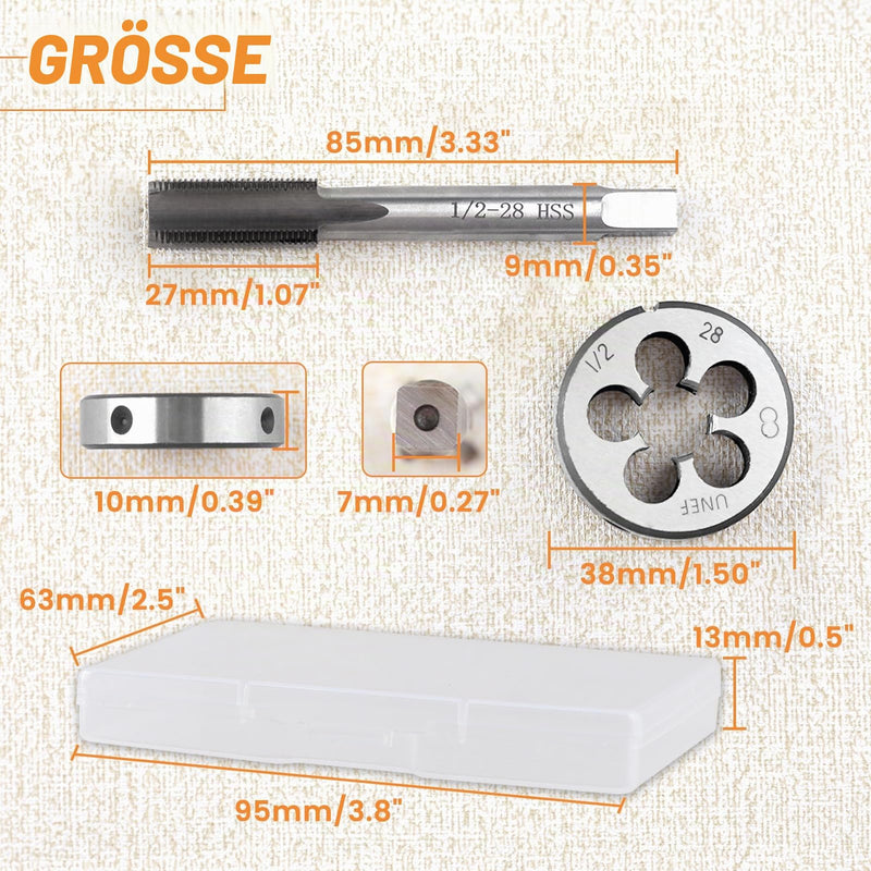 LEONTOOL 1/2"-28 UNEF Tap Set HSS 1/2 x 28 UNEF High Speed Steel Machine Tap with Round Tap Right-Handed Tap Set for Nut Bolts