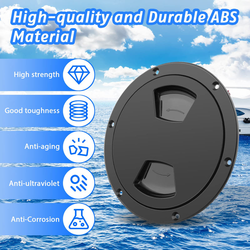 5 inch / 6 inch / 8 inch Boat Round Deck Plate Non Slip Inspection Hatch, Marine Access Port Hatch Cover with Screws, Detachable Water Tight Lid Cover for Marine Boat Yacht 6" Black