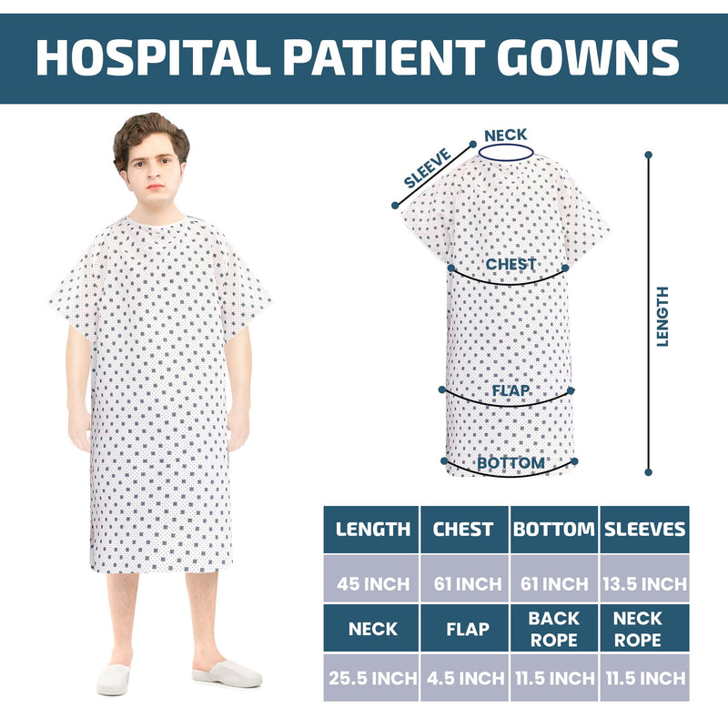 Linteum Textile Supply Hospital Patient Gowns Cotton Blended Unisex Comfortable & Durable with Back Ties Fits Up to 2XL Blue - Snow Flake 4