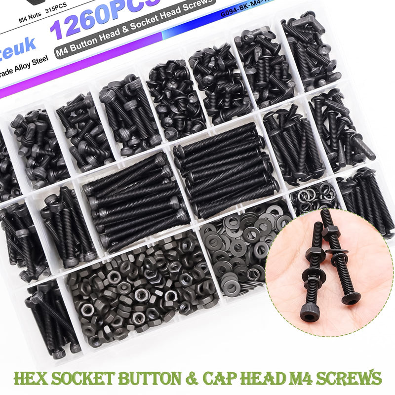 [Australia - AusPower] - mxuteuk M2 & M4 Hex Socket Head Cap Screws Bolts Nuts Kit, 1260PCS M4 Screws Kit, M4x6mm-40mm, M2x4/6/8/10/12/16/20mm, Carbon Steel, DIY, Repairs, Construction, Permanent Fixtures 