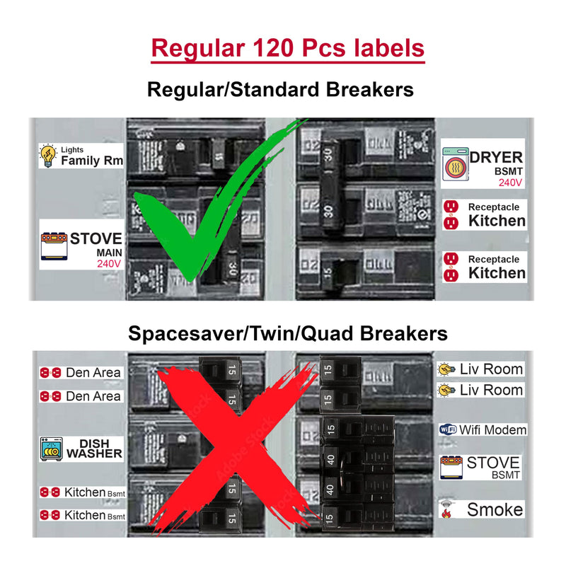 120 Pcs Circuit Identification Labels Markers Stickers Decals with Icons Standard/Regular 120 Pcs