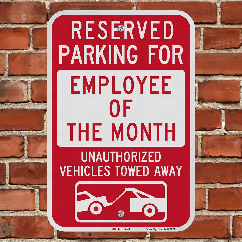 SmartSign-K-5090-EG "Reserved Parking For Employee Of The Month" Sign | 12" x 18" 3M Engineer Grade Reflective Aluminum , Red on White