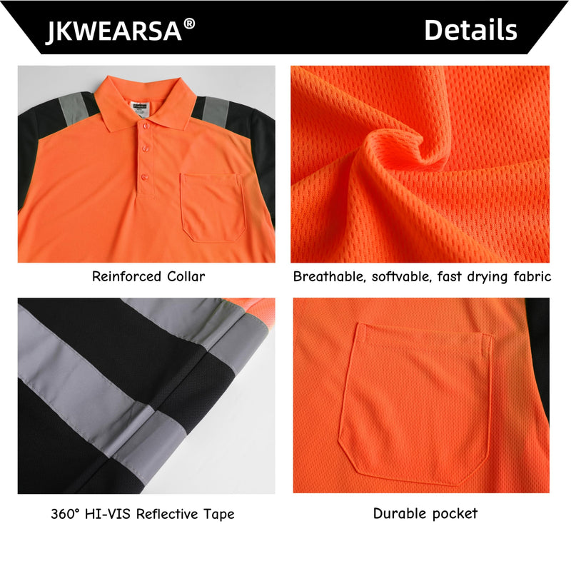 Safety Shirt for Men Hi Vis Reflective Shirt Workwear,Quick Drying Breathable Soft T Shirt Large Orange+black