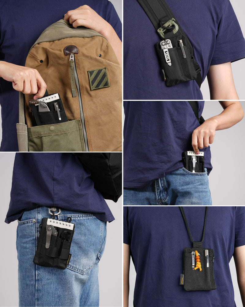VIPERADE VE28 6-in-1 EDC Pouch, 500D Compact EDC Pocket Organizer, Molle Extension Tool Storage Bag, Small Coin Purse/Card Holder/Swiss Army Knife Pocket Pouch (Green/Tan) Green/Tan