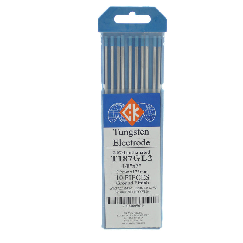 [Australia - AusPower] - CK Worldwide T187GL2 2% Lanthanated Tungsten Electrode 1/8" X 7", 10 Pack 