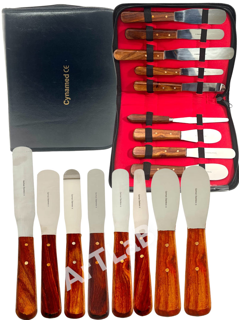 [Australia - AusPower] - ArTLaB Premium Stainless Steel Lab Spatulas with Wooden Handle Stainless Steel Blades Set of 9 -Dental Mixing Spatula Plastic Alignate Mixing Wooden Hanlde 