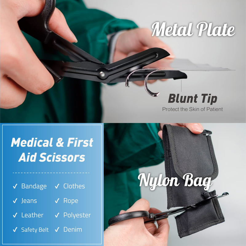 [Australia - AusPower] - Trauma Shears 4-Pack 7.5 inch, Bandage Scissors Set, EMT & Medical Scissor, First Aid Scissors, Large Nurse Scissors, Fluoride-Coated with Non-Stick Blades by LI JIU® (4 Pack Black Fluoride-Coated) 4 Pack Black Fluoride-Coated 