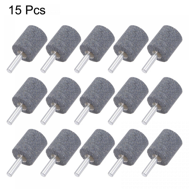 [Australia - AusPower] - uxcell 15 Pcs Abrasive Mounted Stone 1/4" Shank 1" Dia Cylindrical Corundum Grinding and Polishing Head for Engraving Rotary Tool 25mm 