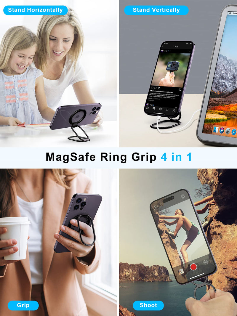 [Australia - AusPower] - 【2024 Upgraded】 Mag Safe Phone Ring Holder, SUPERONE Adjustable Magnetic Kickstand & Removable Phone Grip Compatible with Wireless Charging Only for iPhone 15 & 14 & 13 & 12 Series - Black 