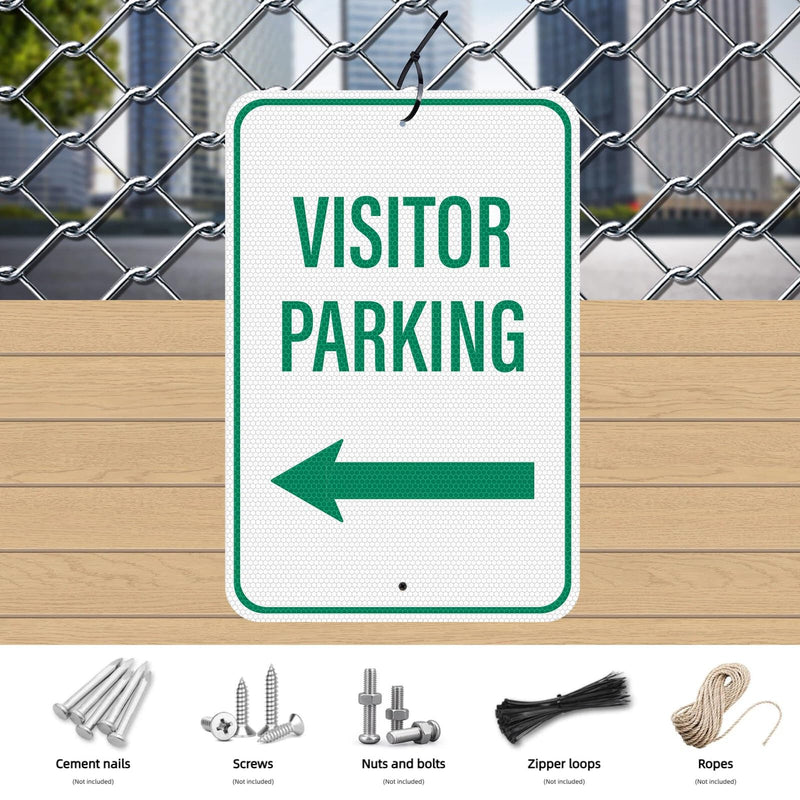 2 Pack Visitor Parking Sign with Left Arrow 18 × 12 Inches High Reflective Waterproof Aluminum Signage with Pre-Drilled Holes for Home Office Yard Private Driveway