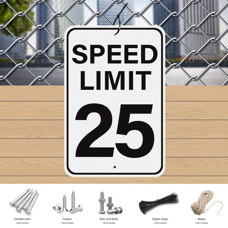 2 Pack Speed Limit 25 MPH Sign 18 × 12 Inches Reflective Weatherproof Aluminum Metal Traffic Satefy Signage with Pre-Drilled Holes for Indoor Outdoor Use
