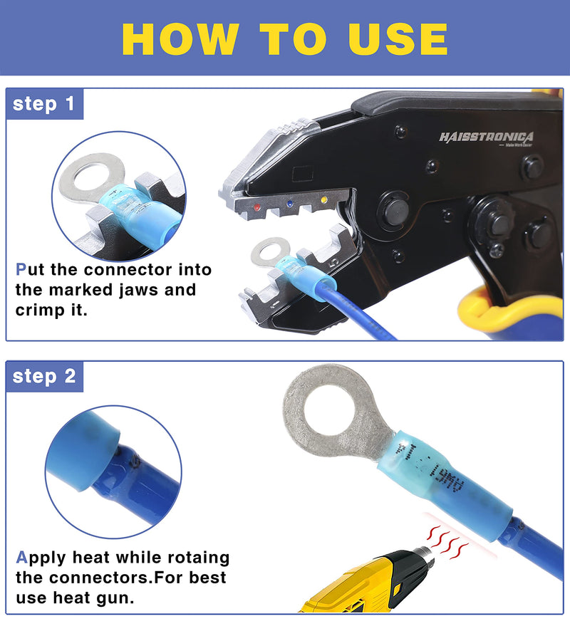 [Australia - AusPower] - haisstronica 100pcs #10 Blue Marine Grade Heat Shrink Ring Connectors,16-14 Gauge Tinned Red Copper 0.7mm Ring Terminals Connectors,Brazed-Seam Insulated Electrical Crimp Wire Terminals Ring #10 100 