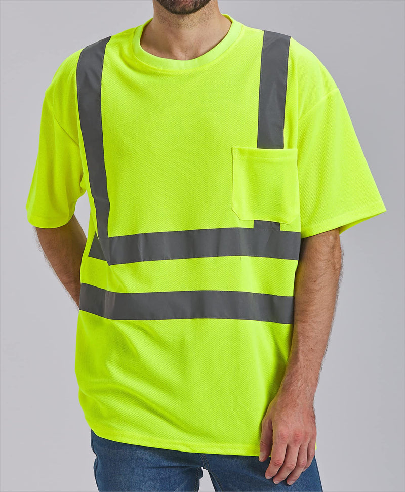 SIFE High Visibility Reflective T Shirt with Hi Vis ANSI Reflective Tape Safety Lime Yellow Short Sleeve ( M )