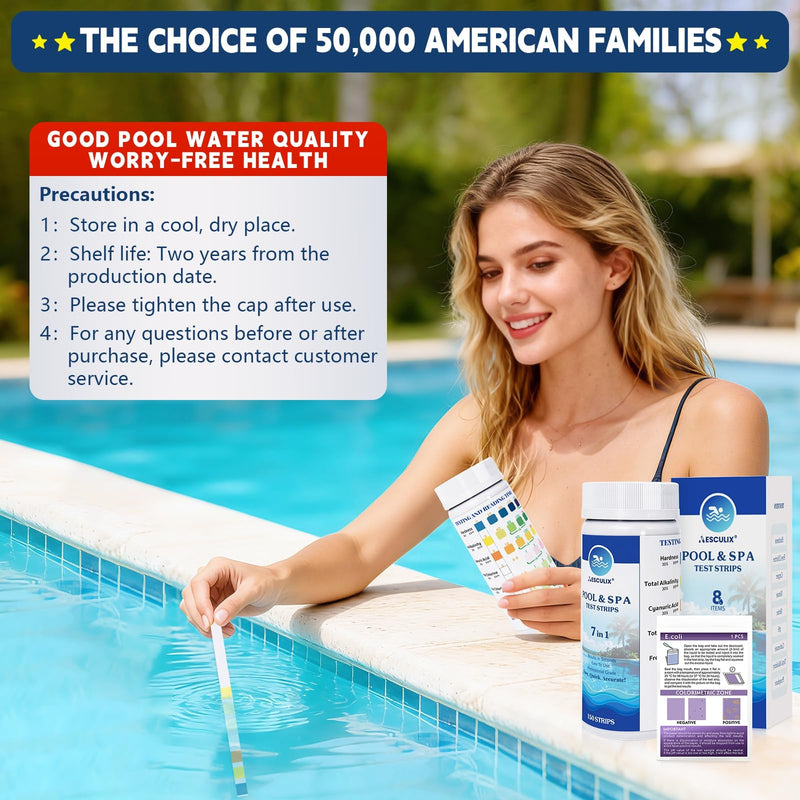 [Australia - AusPower] - 8-in-1 Pool Test Strips, 151 Strips Spa and Hot Tub Water Testing Kit, Pool Water Test Kit for Free Chlorine, Total Chlorine, Bromine, pH, Alkalinity, Hardness, Cyanuric Acid 